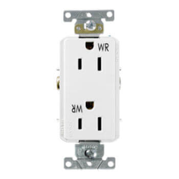 Main product image of Decora Weather and Tamper Resistant Heavy Duty Duplex Receptacle Outlet, NEMA 5-15R - White (20A, 125V)
