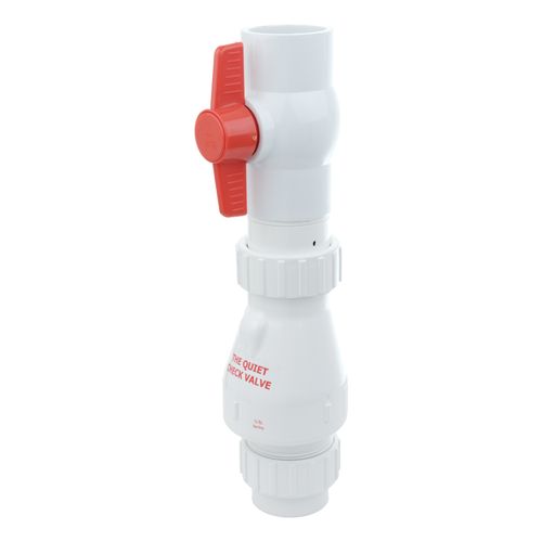 Main product image of 1-1/2" PVC "Quiet Check" Solvent Weld w/ Quarter Turn Ball Valve (White Valve Body)