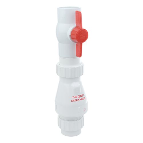 Main product image of 1-1/2" PVC "Quiet Check" Solvent Weld w/ Quarter Turn Ball Valve (White Valve Body)