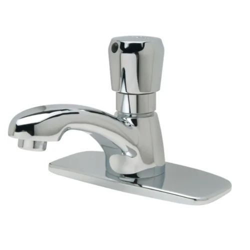 Main product image of AquaSpec Single-Hole Metering Faucet, 0.5 GPM Vandal-Resistant Pressure-Compensating Spray, Push-Button, 4" Cover Plate (Chrome), Z86100-XL-CP4-3M